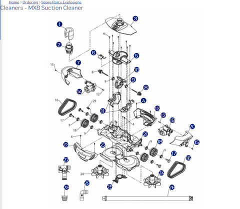 Zodiac MX8 Body top cover c/w swivel assy