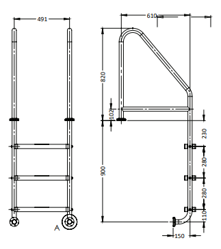 HD 3-STEP LADDER - FLANGED T&B